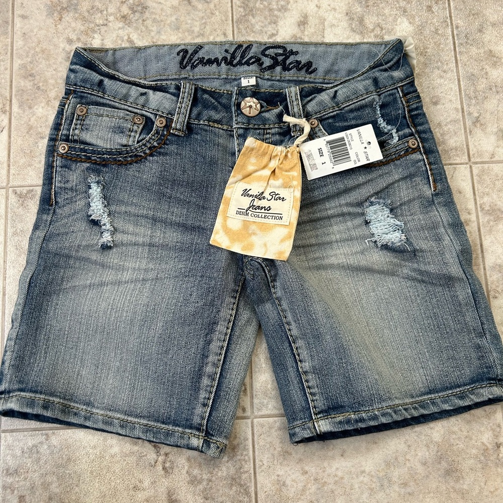 Vanilla Star Blue Ripped Denim Shorts